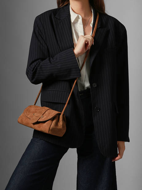 Sac Bandoulière S Agnes Cuir Velours Etrier Marron agnes EAGV205S vue secondaire 1